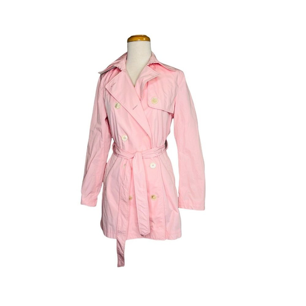 LAUREN RALPH LAUREN Vintage Nylon Jacket Pink Double Breasted Belt Trench Coat - Picture 9 of 11